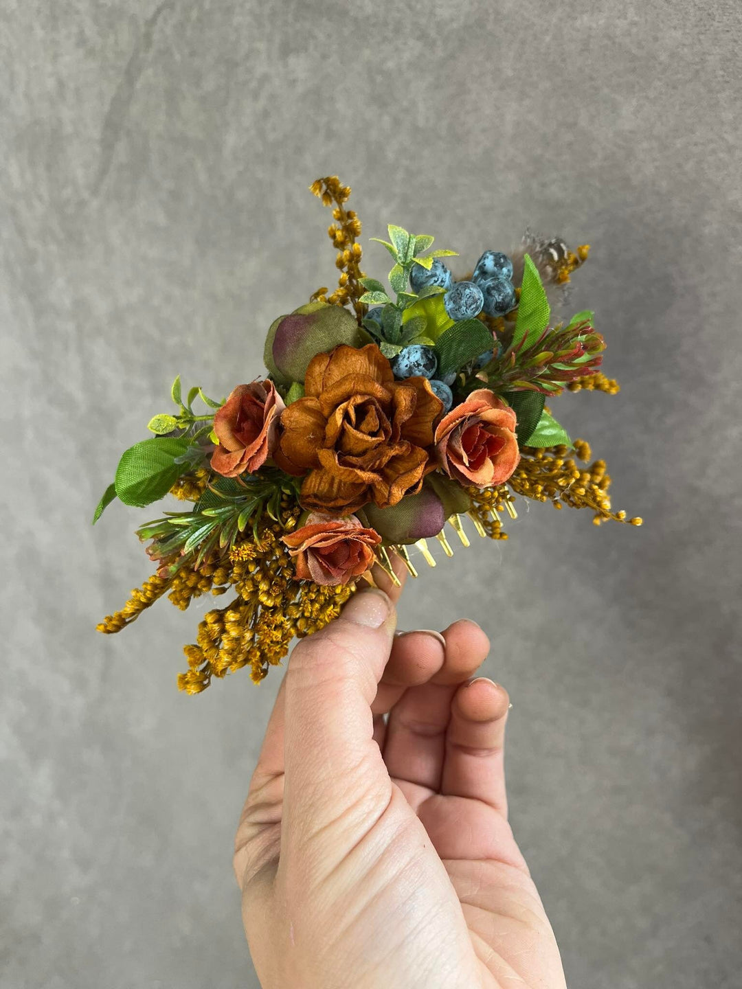 Autumn Flower Hair Comb: Woodland Wedding Bridal Accessory – handmade floral hair accessory by magaela