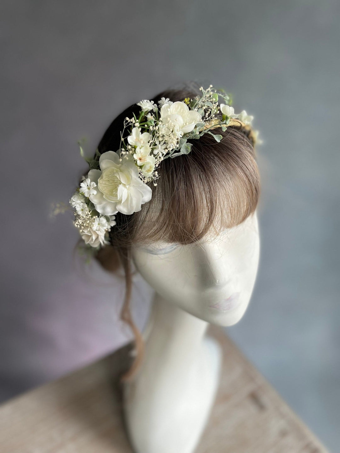 White Flower Bridal Hair Wreath: Romantic Wedding Headpiece – handmade floral hair accessory by magaela