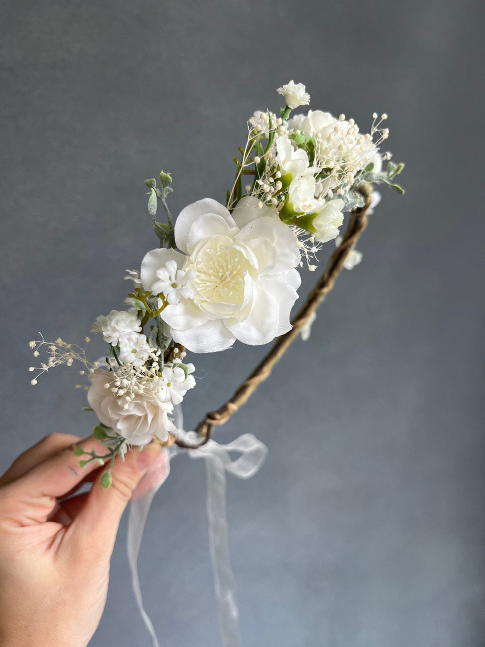 White Flower Bridal Hair Wreath: Romantic Wedding Headpiece – handmade floral hair accessory by magaela