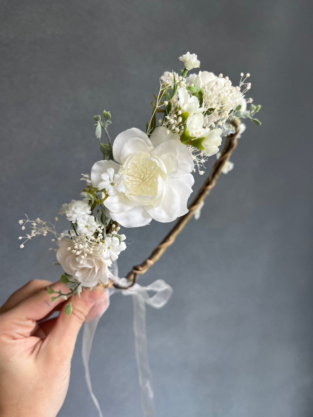 White Flower Bridal Hair Wreath: Romantic Wedding Headpiece – handmade floral hair accessory by magaela