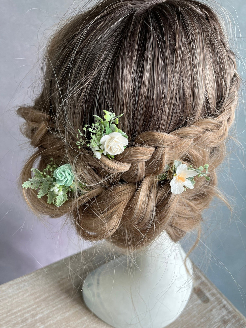 Sage Green Floral Hair Pins: Bridal White Rose Hair Accessories – handmade floral hair accessory by magaela