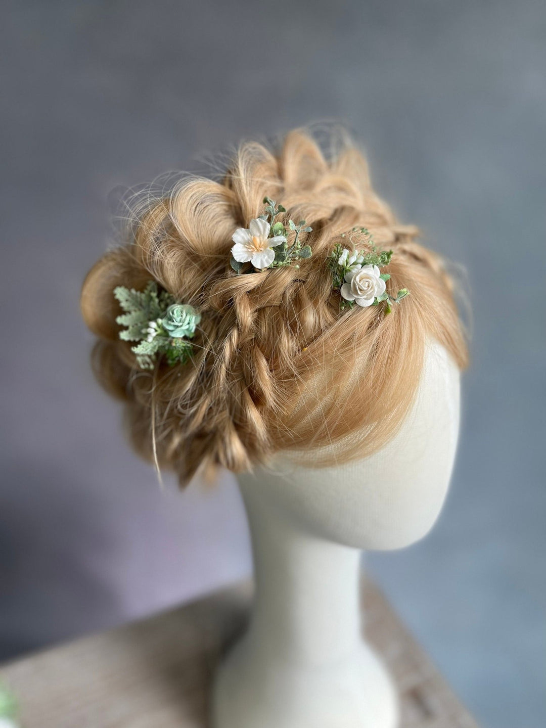 Sage Green Floral Hair Pins: Bridal White Rose Hair Accessories – handmade floral hair accessory by magaela