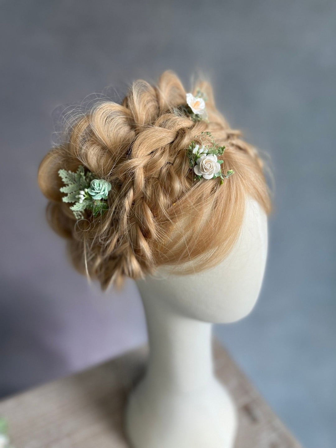 Sage Green Floral Hair Pins: Bridal White Rose Hair Accessories – handmade floral hair accessory by magaela