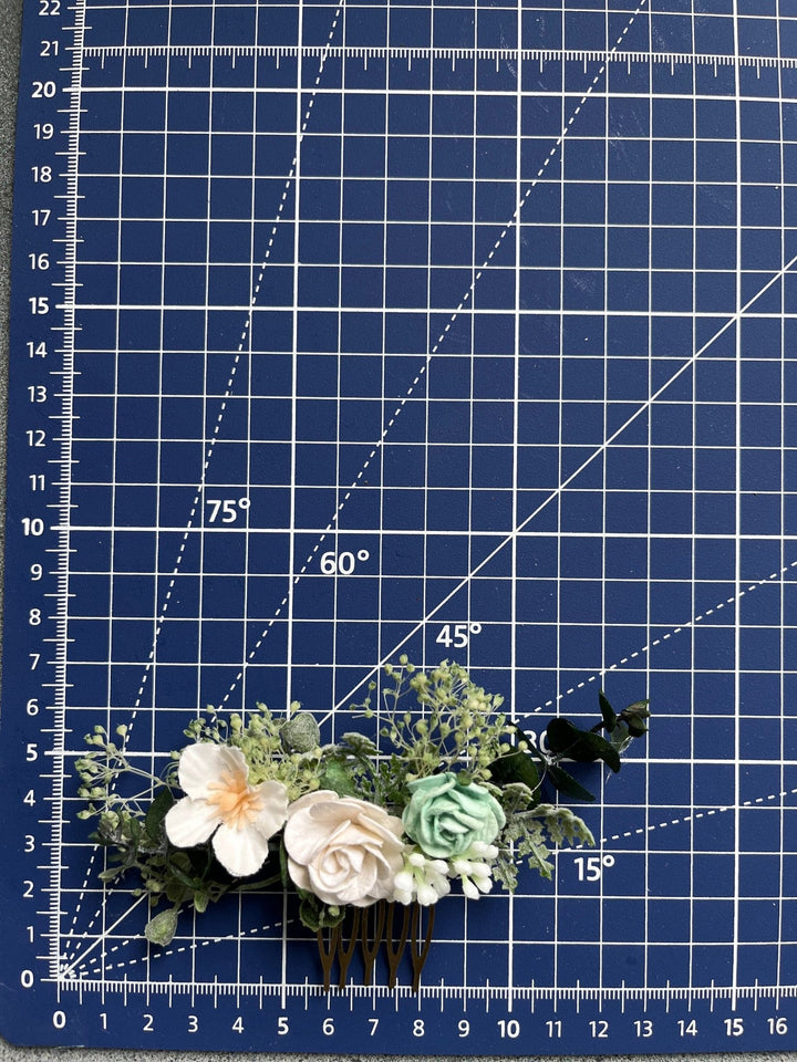 Mint Rose Flower Hair Comb: Sage Green Wedding Bridal Accessory – handmade floral hair accessory by magaela