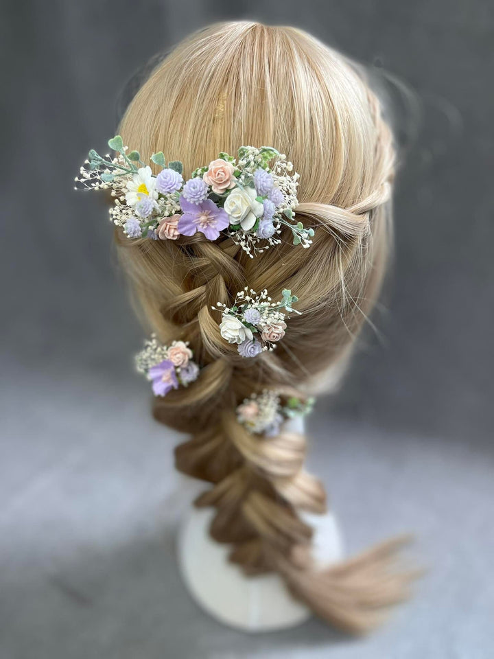 Pastel Flower Hair Comb & Pin Set: Bridal Meadow Accessories – handmade floral hair accessory by magaela