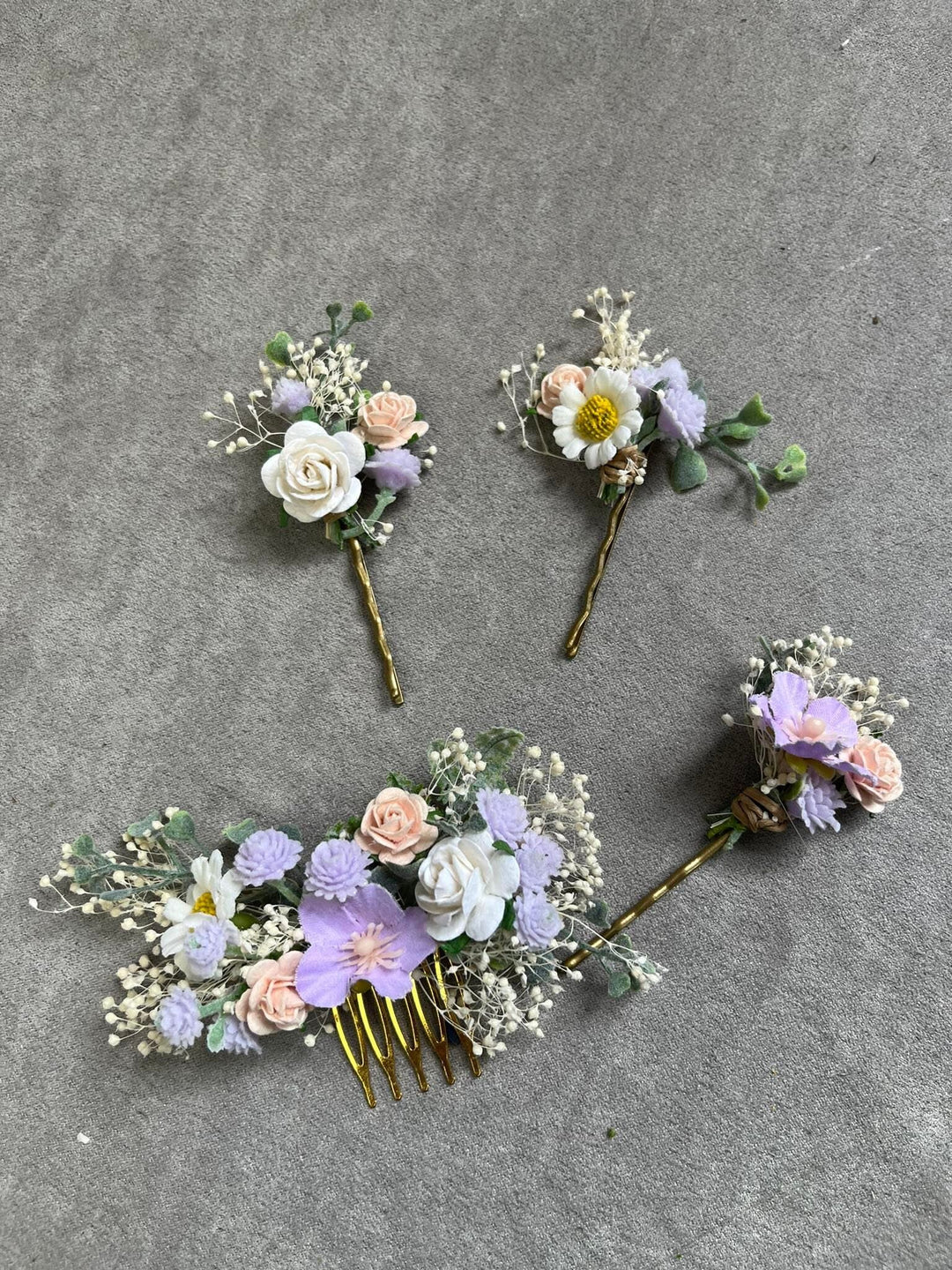 Pastel Flower Hair Comb & Pin Set: Bridal Meadow Accessories – handmade floral hair accessory by magaela