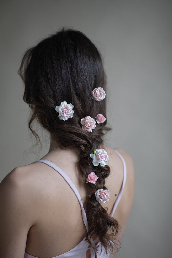 Blush Rose Hair Pins: Bridal Hair Accessories – handmade floral hair accessory by magaela