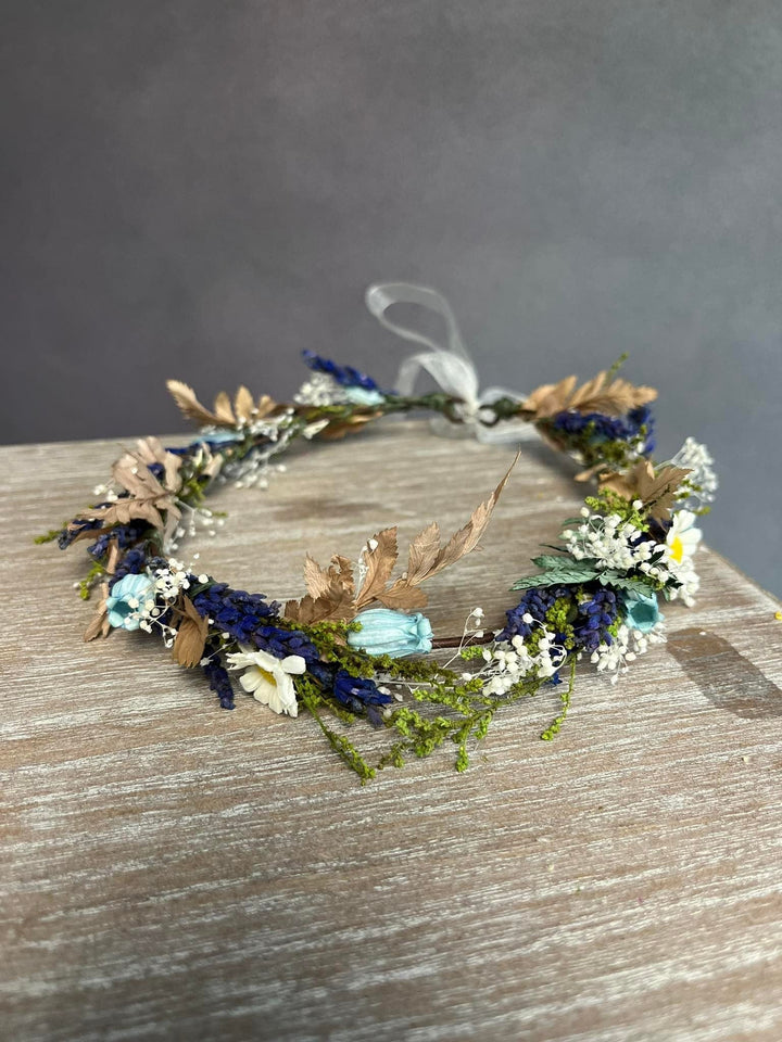 Bluebell Daisy Flower Crown: Meadow Wedding Headpiece – handmade floral hair accessory by magaela