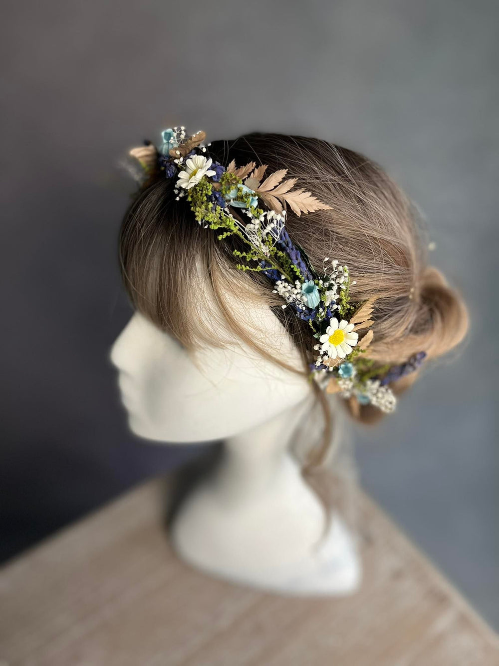 Bluebell Daisy Flower Crown: Meadow Wedding Headpiece – handmade floral hair accessory by magaela