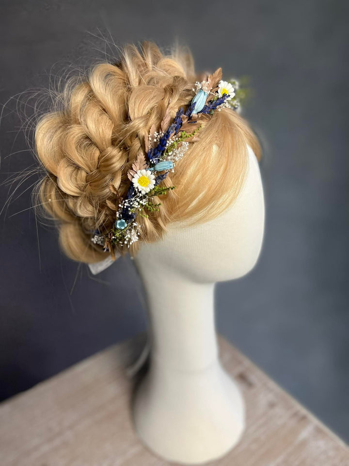 Bluebell Daisy Flower Crown: Meadow Wedding Headpiece – handmade floral hair accessory by magaela