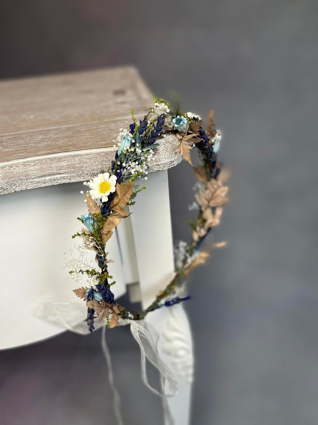 Bluebell Daisy Flower Crown: Meadow Wedding Headpiece – handmade floral hair accessory by magaela