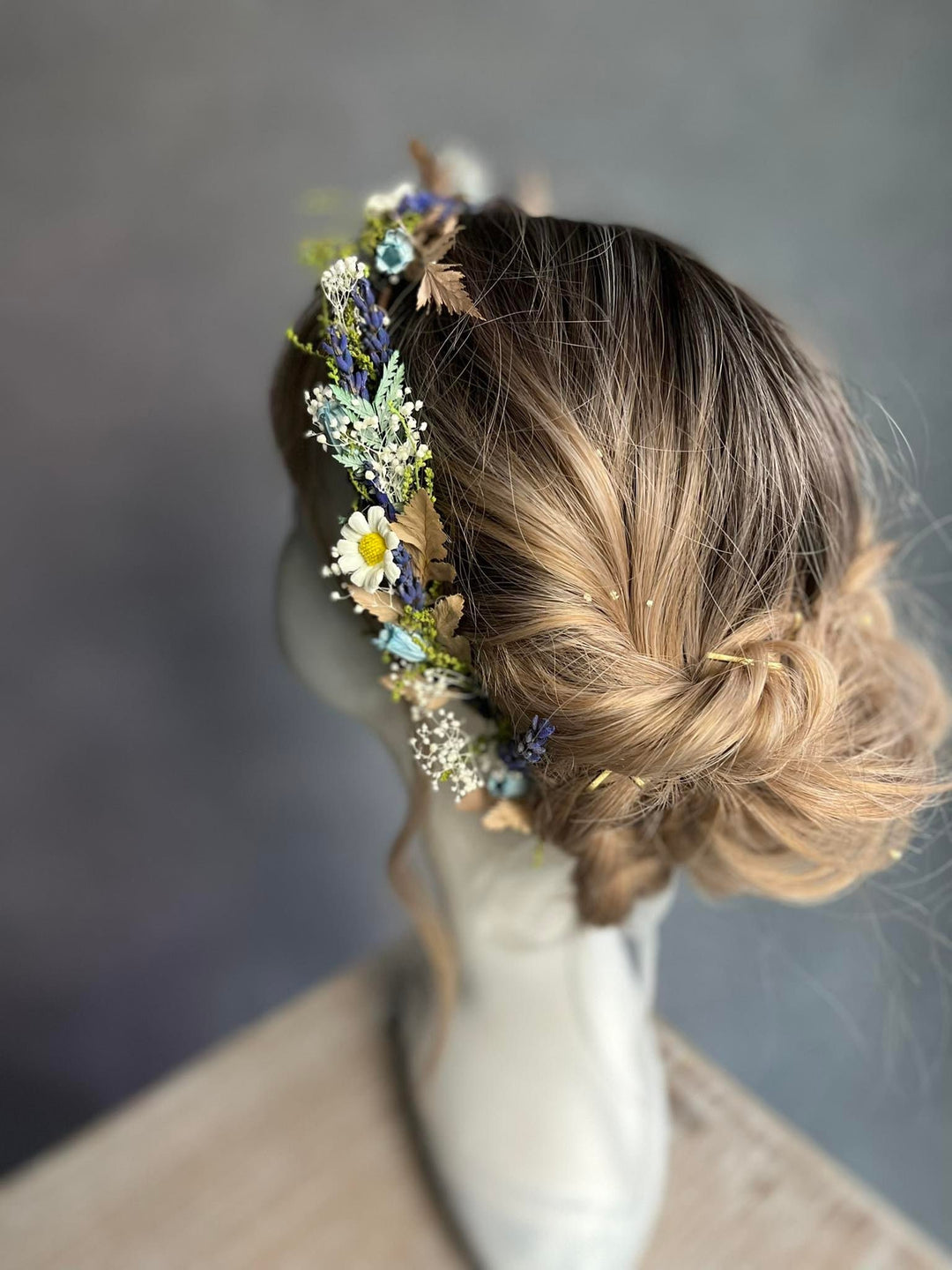 Bluebell Daisy Flower Crown: Meadow Wedding Headpiece – handmade floral hair accessory by magaela