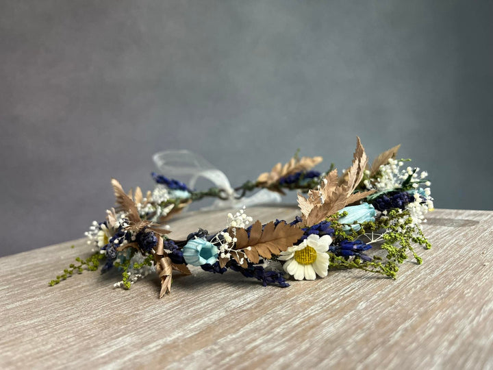 Bluebell Daisy Flower Crown: Meadow Wedding Headpiece – handmade floral hair accessory by magaela