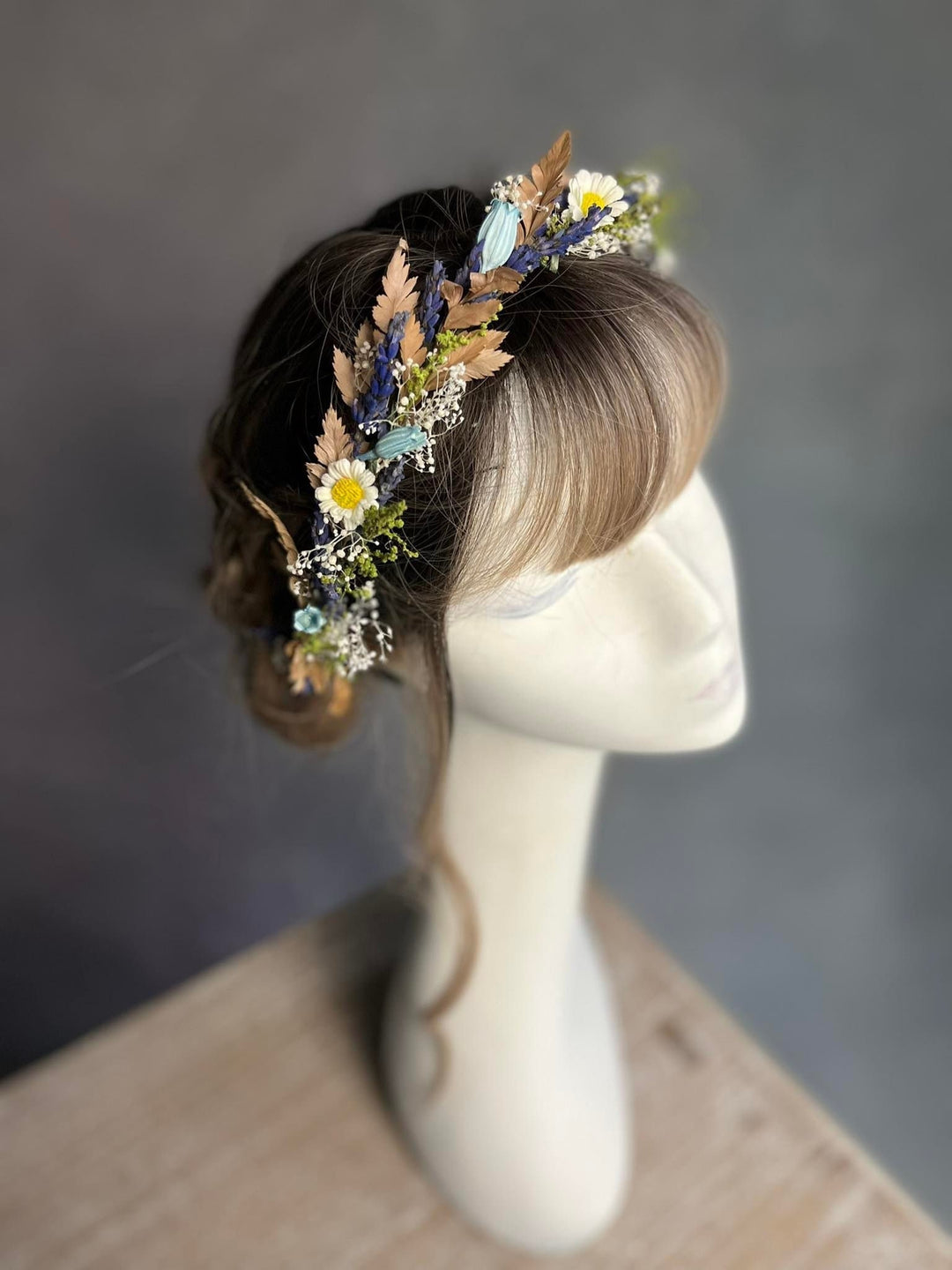 Bluebell Daisy Flower Crown: Meadow Wedding Headpiece – handmade floral hair accessory by magaela
