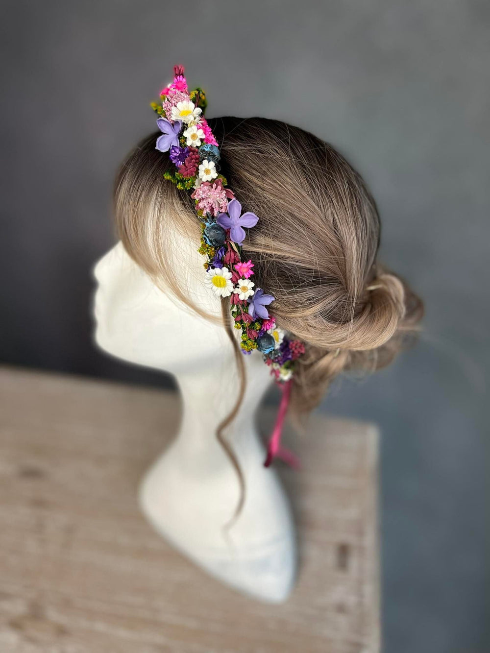 Pink & Purple Flower Crown: Handmade Meadow Bridal Wreath – handmade floral hair accessory by magaela