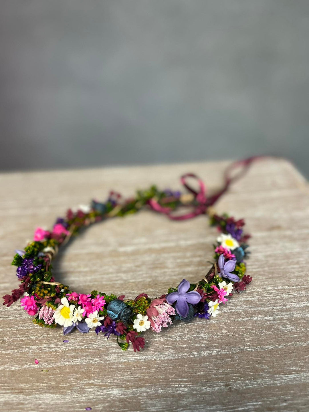 Pink & Purple Flower Crown: Handmade Meadow Bridal Wreath – handmade floral hair accessory by magaela