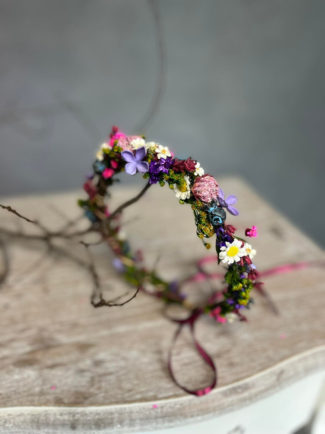 Pink & Purple Flower Crown: Handmade Meadow Bridal Wreath – handmade floral hair accessory by magaela