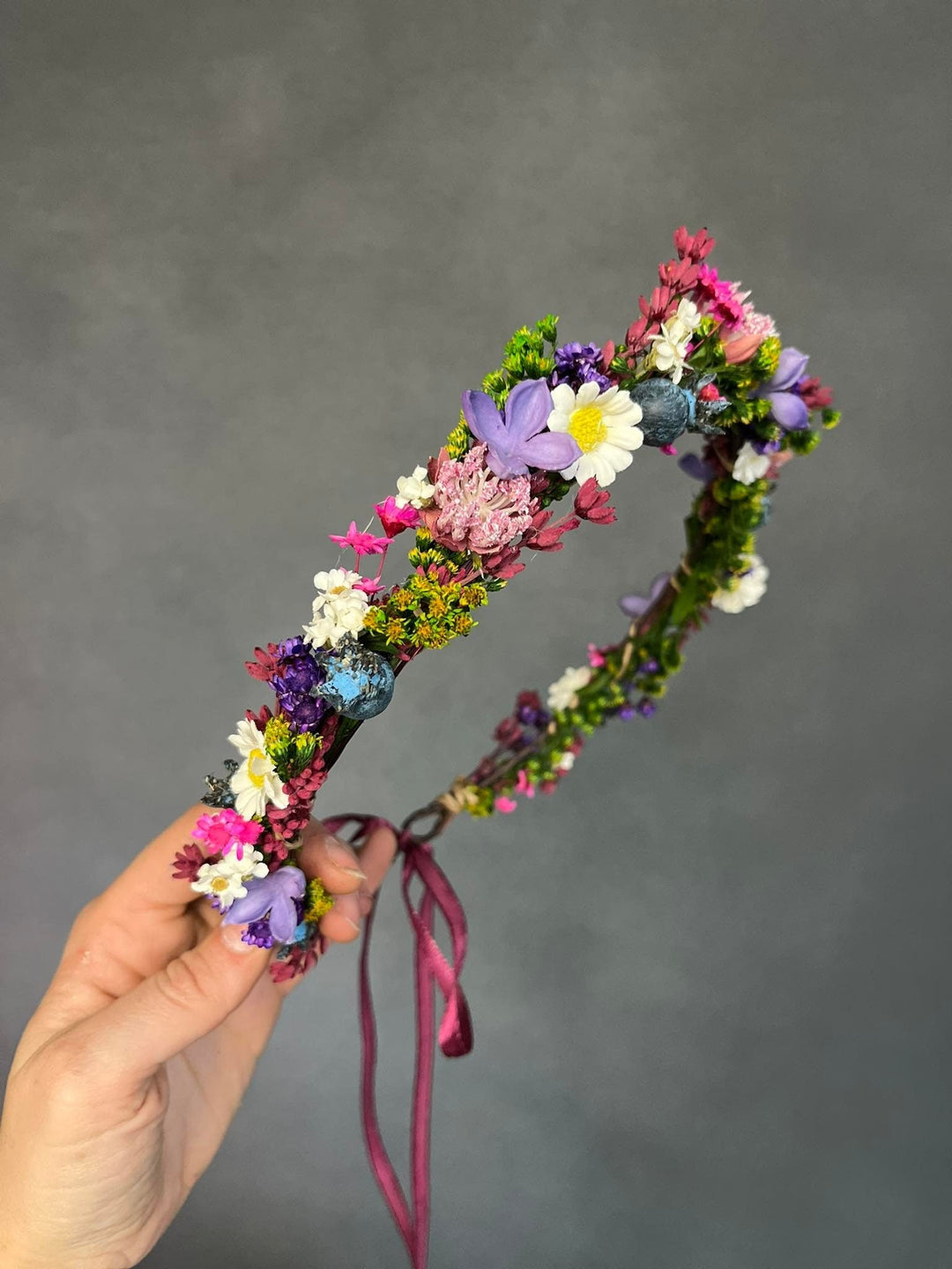 Pink & Purple Flower Crown: Handmade Meadow Bridal Wreath – handmade floral hair accessory by magaela