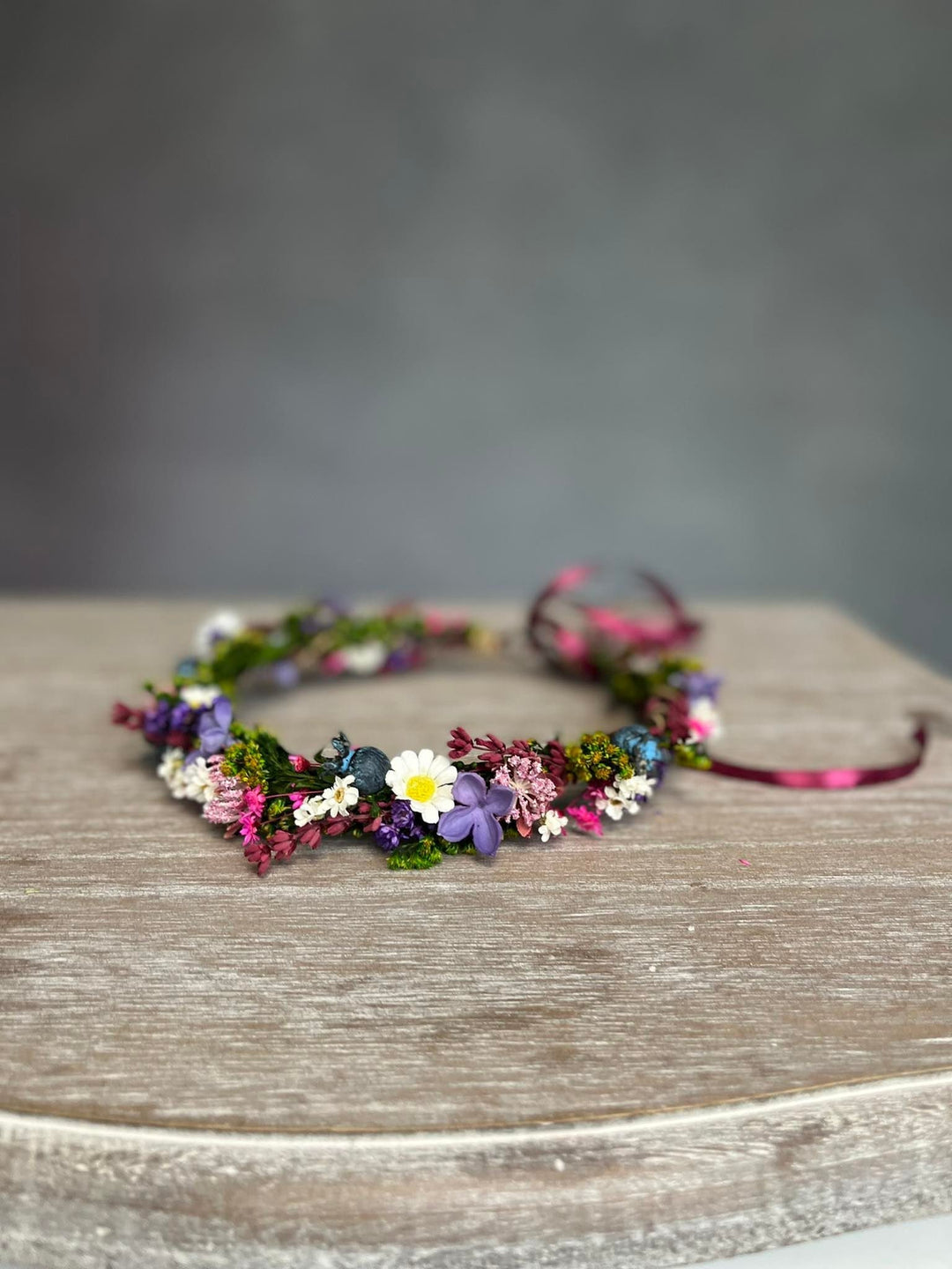 Pink & Purple Flower Crown: Handmade Meadow Bridal Wreath – handmade floral hair accessory by magaela