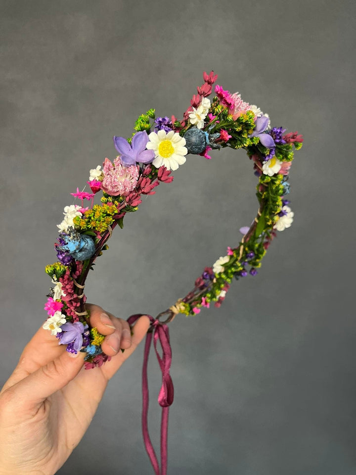 Pink & Purple Flower Crown: Handmade Meadow Bridal Wreath – handmade floral hair accessory by magaela