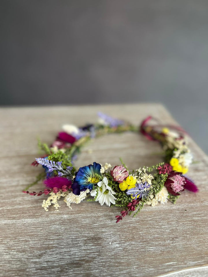 Blue & Fuchsia Floral Wedding Crown: Handmade Meadow Hair Accessory – handmade floral hair accessory by magaela
