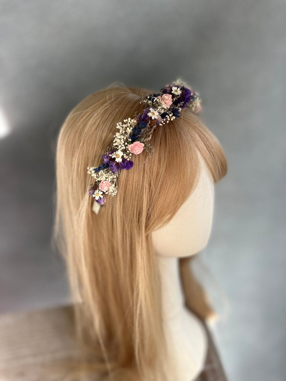 Romantic Flower Headband: Purple Pink Bridal Hairpiece – handmade floral hair accessory by magaela