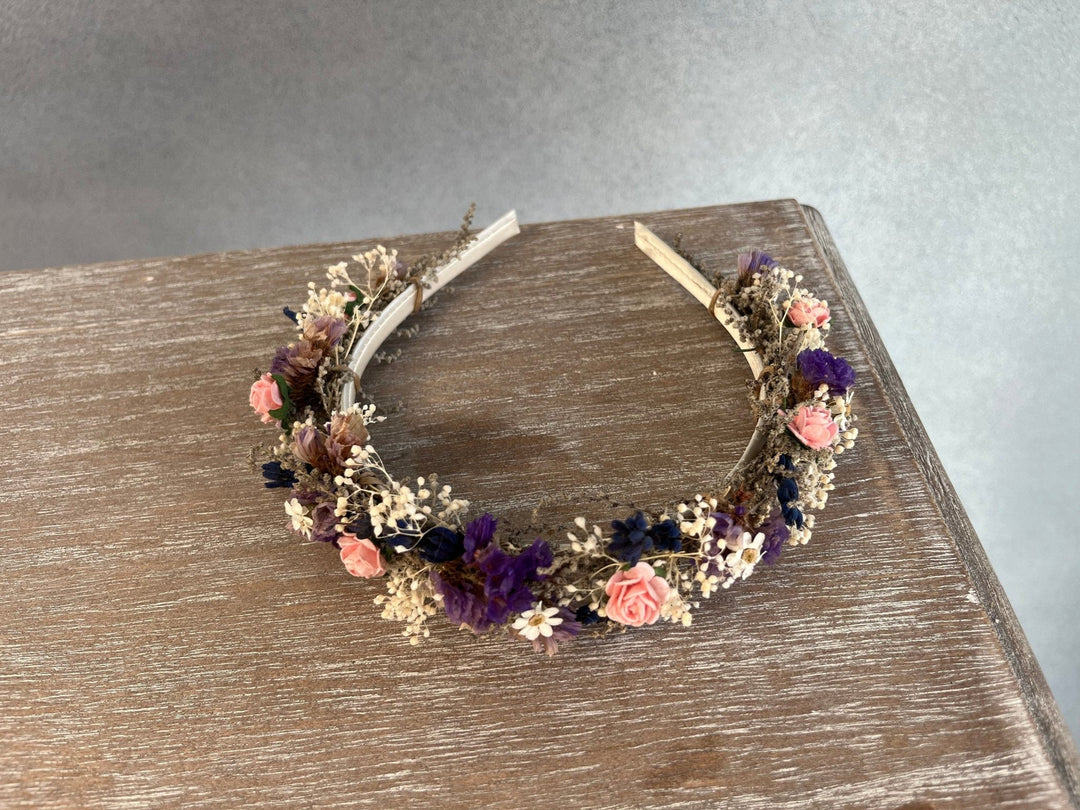 Romantic Flower Headband: Purple Pink Bridal Hairpiece – handmade floral hair accessory by magaela