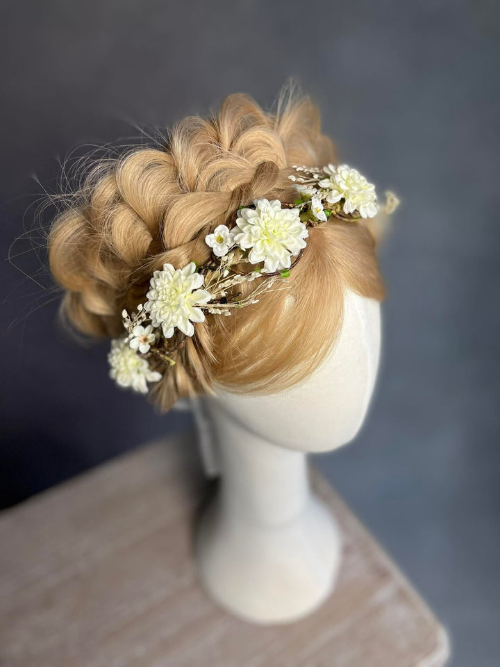 Ivory Flower Bridal Crown: Romantic Wedding Hair Wreath – handmade floral hair accessory by magaela