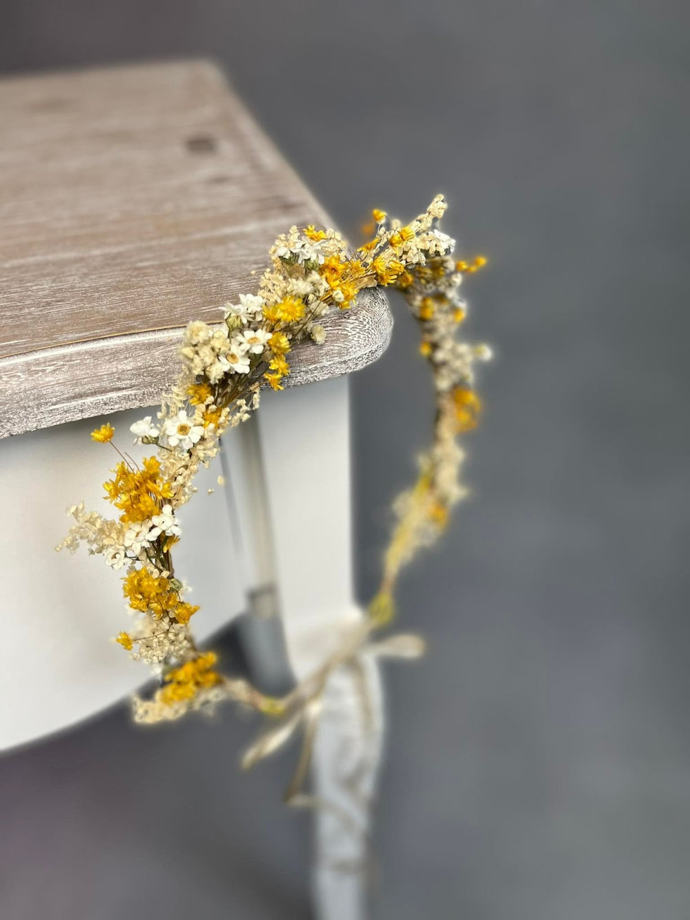 Yellow Ivory Flower Crown: Bridal Dried Floral Headpiece – handmade floral hair accessory by magaela