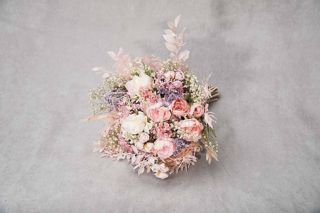 Blush Pink Peony Bridal Bouquet: Baby's Breath Wedding Flowers – handmade floral hair accessory by magaela