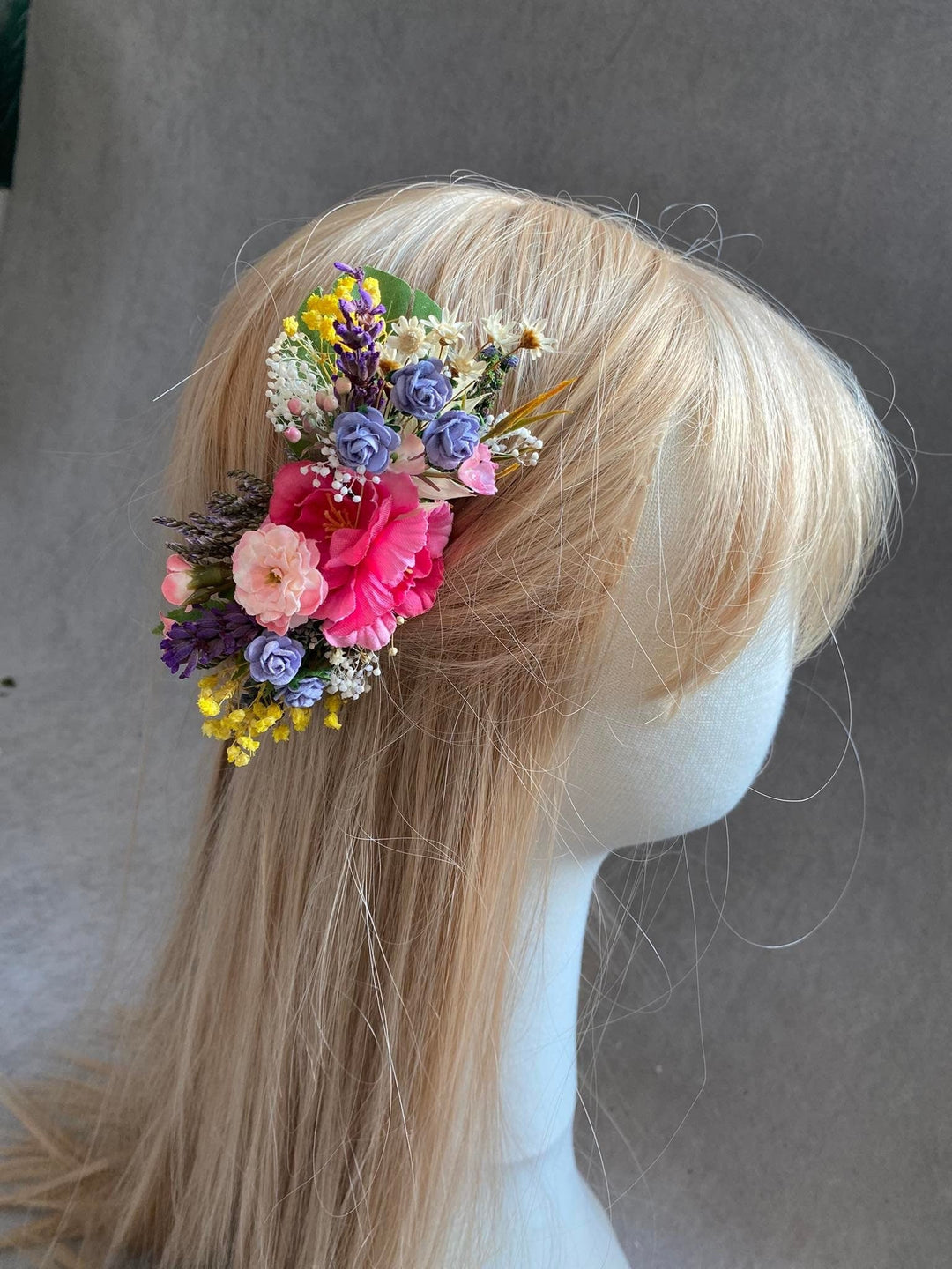 Bridal Flower Hair Comb: Colorful Meadow, Lavender & Roses – handmade floral hair accessory by magaela