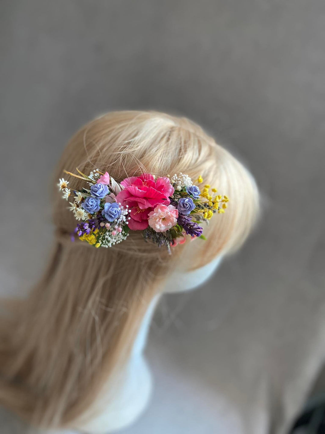 Bridal Flower Hair Comb: Colorful Meadow, Lavender & Roses – handmade floral hair accessory by magaela