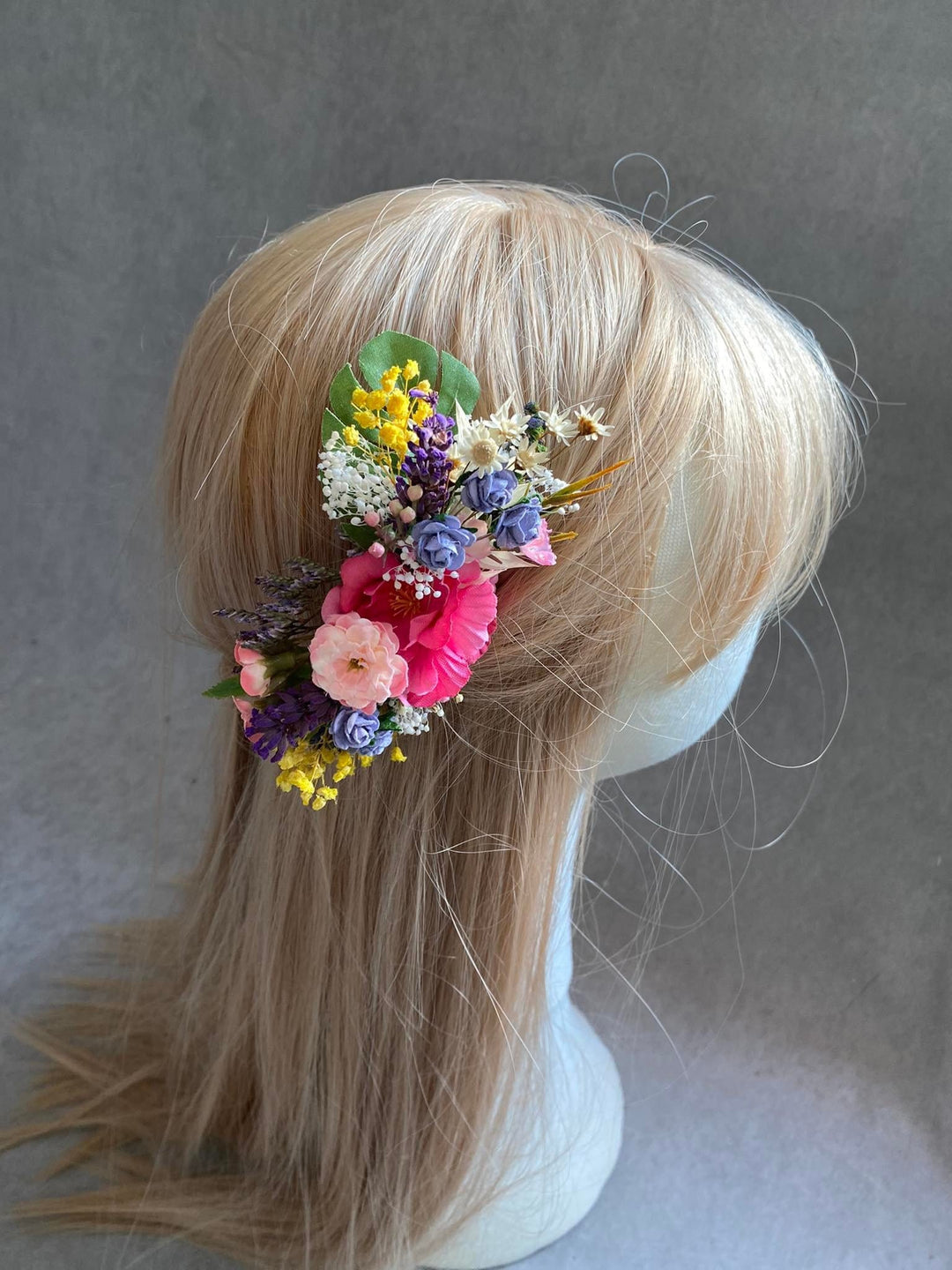 Bridal Flower Hair Comb: Colorful Meadow, Lavender & Roses – handmade floral hair accessory by magaela