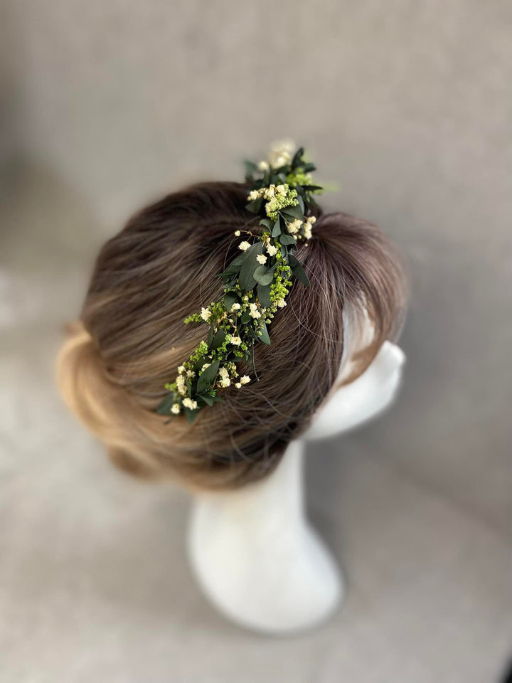 Eucalyptus Wedding Headband: Greenery Flower Crown, Baby's Breath – handmade floral hair accessory by magaela