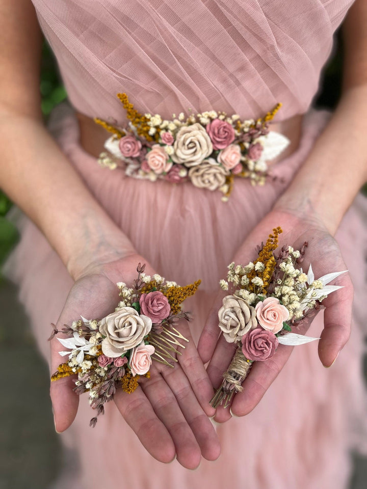 Dusty Pink Rose Boutonniere: Rustic Groom Wedding Accessory – handmade floral hair accessory by magaela