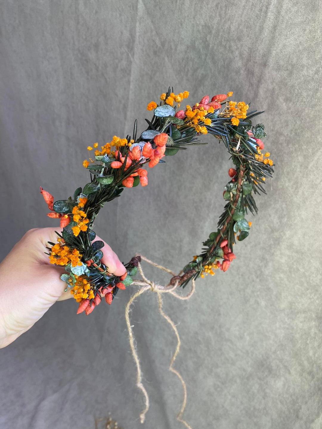 Burnt Orange Dried Flower Crown: Autumn Bride Hair Wreath – handmade floral hair accessory by magaela