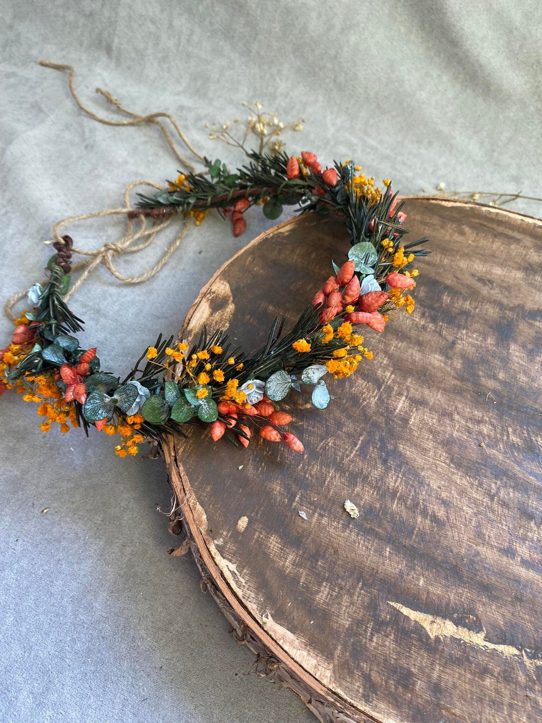 Burnt Orange Dried Flower Crown: Autumn Bride Hair Wreath – handmade floral hair accessory by magaela