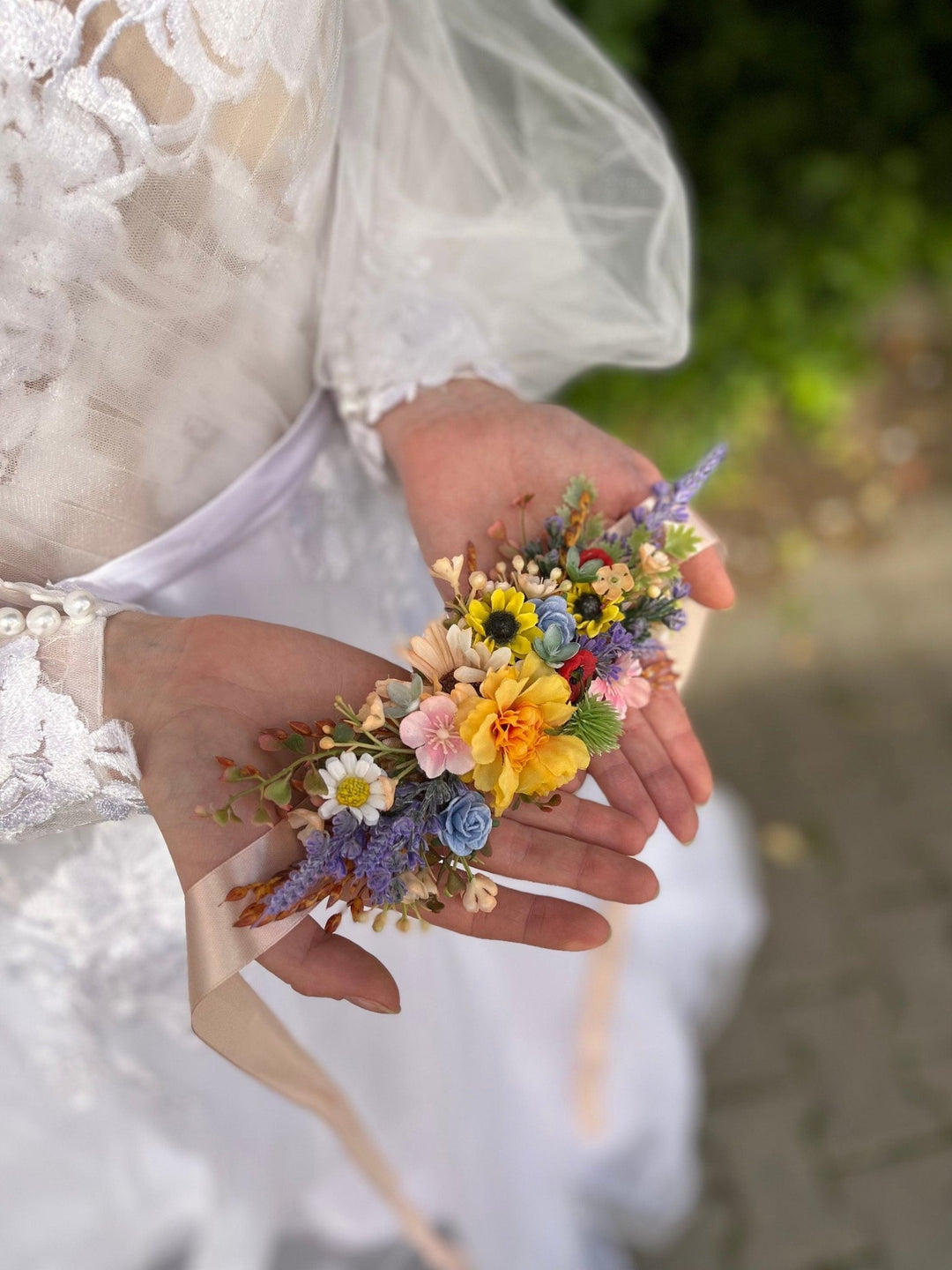 Colorful Flower Wedding Belt: Sunflower, Daisy, Lavender – handmade floral hair accessory by magaela