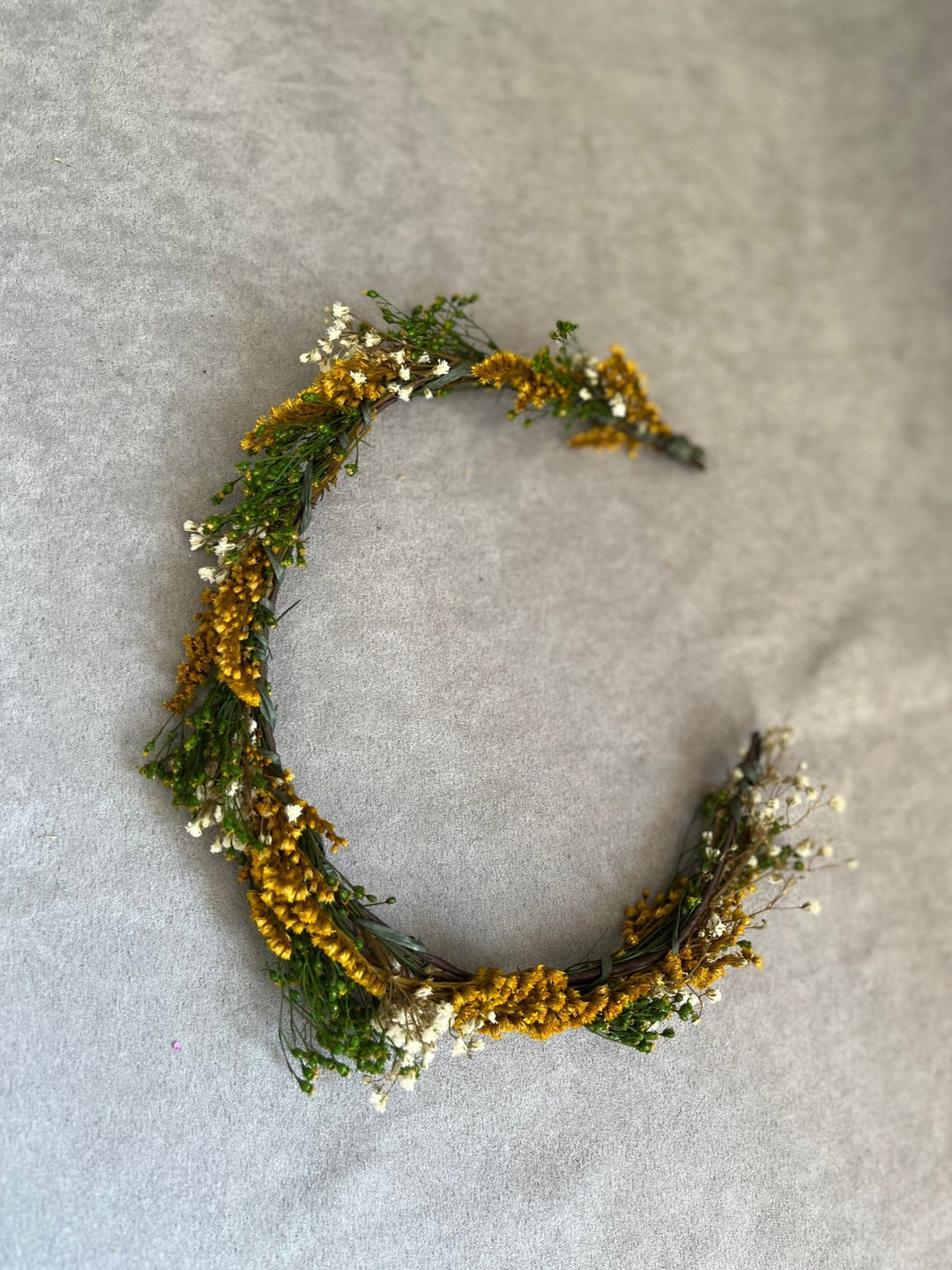 Preserved Flower Hair Wreath: Green, Ochre & Ivory Bridal Crown – handmade floral hair accessory by magaela