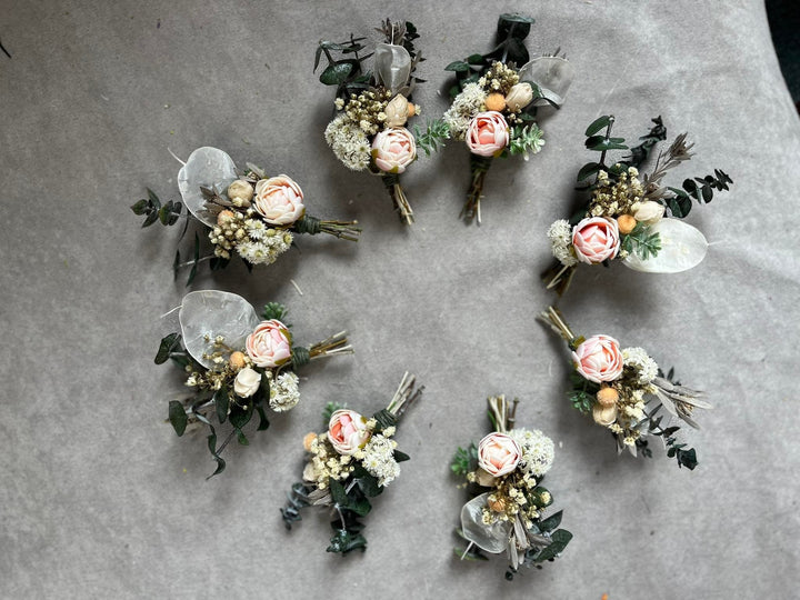 Peony Eucalyptus Boutonniere: Romantic Wedding Groomsmen Corsage – handmade floral hair accessory by magaela