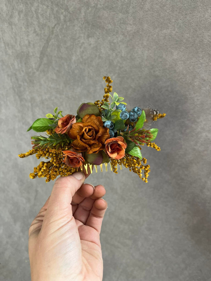 Autumn Flower Hair Comb: Woodland Wedding Bridal Accessory – handmade floral hair accessory by magaela