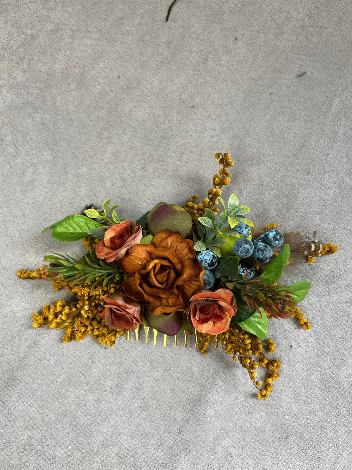 Autumn Flower Hair Comb: Woodland Wedding Bridal Accessory – handmade floral hair accessory by magaela