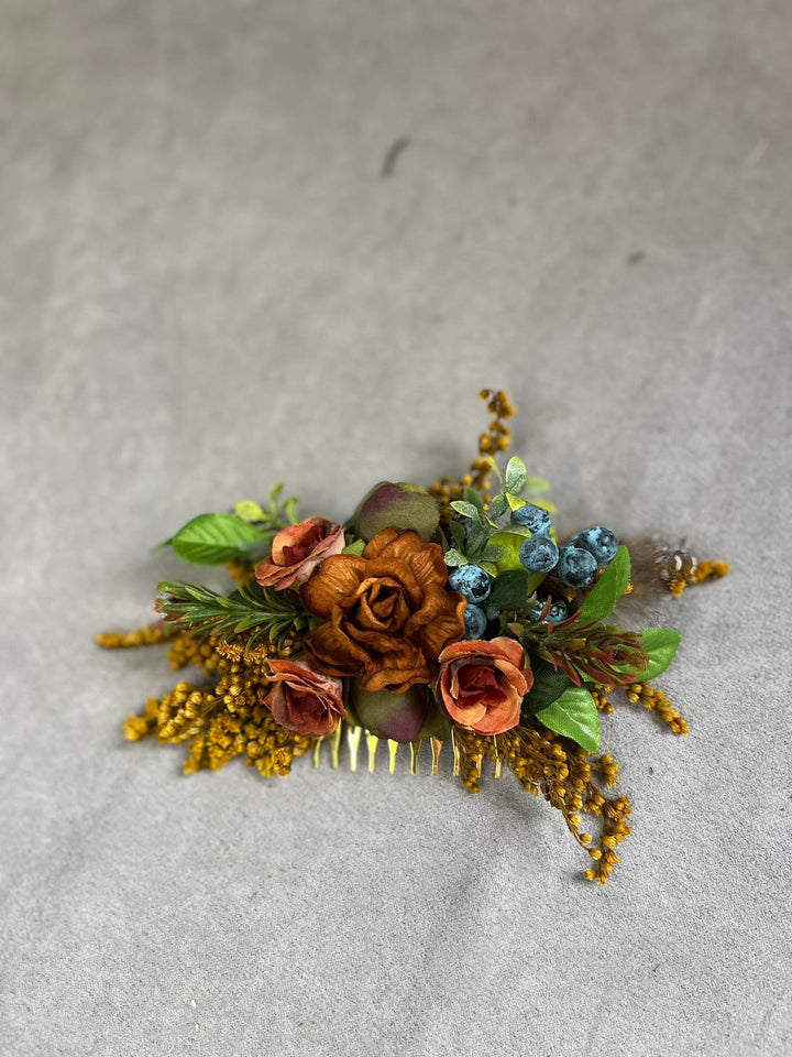 Autumn Flower Hair Comb: Woodland Wedding Bridal Accessory – handmade floral hair accessory by magaela