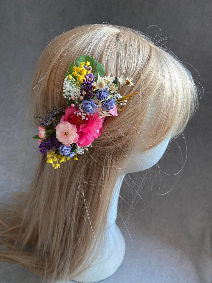 Bridal Flower Hair Comb: Colorful Meadow, Lavender & Roses – handmade floral hair accessory by magaela