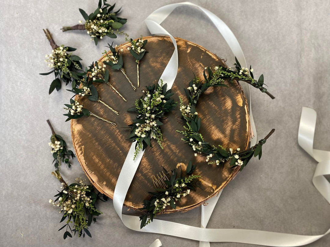 Eucalyptus Flower Girl Belt: Greenery Wedding Bridal Accessory – handmade floral hair accessory by magaela