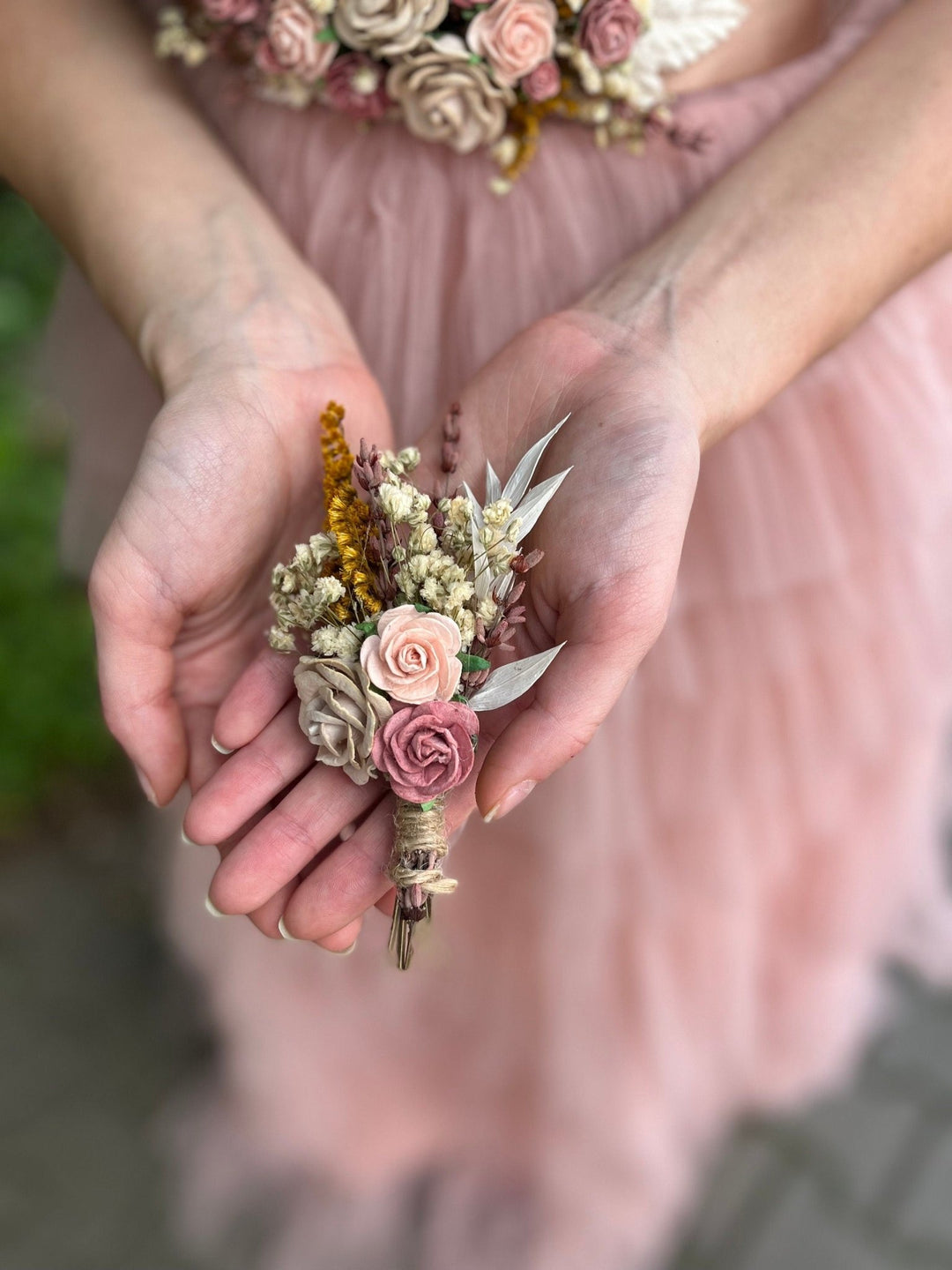 Dusty Pink Rose Boutonniere: Rustic Groom Wedding Accessory – handmade floral hair accessory by magaela