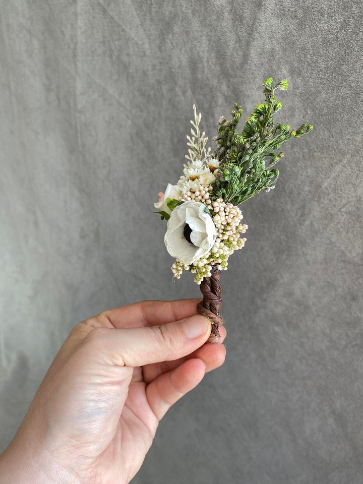 Anemone Boutonniere: Romantic Wedding Flower Corsage – handmade floral hair accessory by magaela