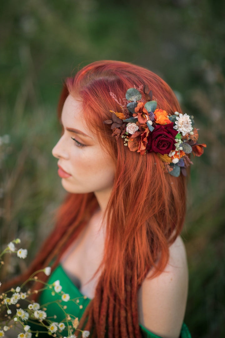 Burnt Orange Floral Hair Comb: Autumn Wedding Bridal Accessory – handmade floral hair accessory by magaela