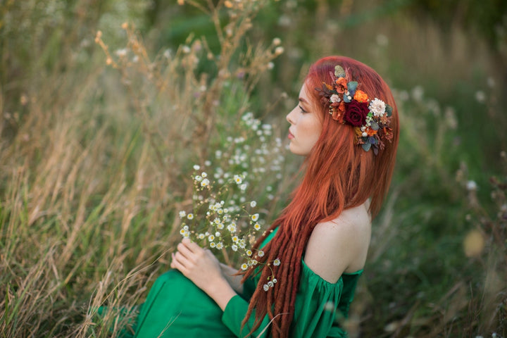 Burnt Orange Floral Hair Comb: Autumn Wedding Bridal Accessory – handmade floral hair accessory by magaela