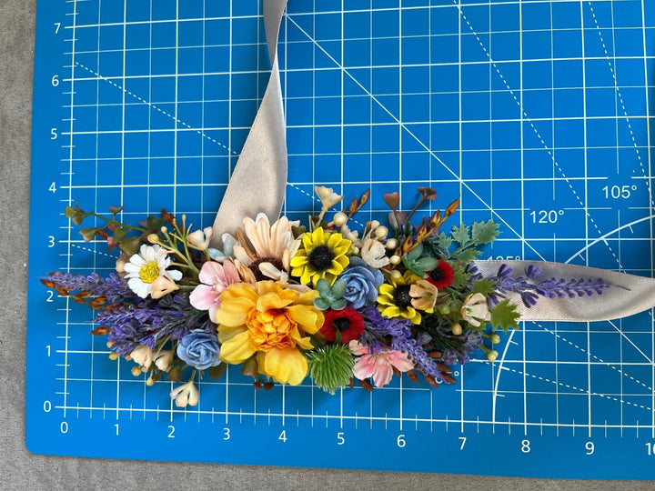 Colorful Flower Wedding Belt: Sunflower, Daisy, Lavender – handmade floral hair accessory by magaela